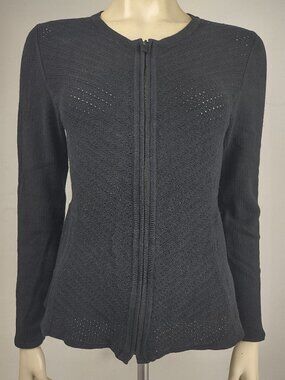 Angel of the North black open knit full zip cotton blend cardigan sweater Medium